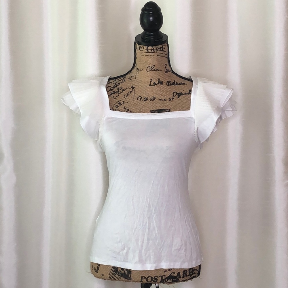 Fits like an XS BCBGMaxAriza White Ruffle Top